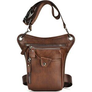 💫 Women Brown Leather Waist Pack Multi-Purpose Motorcycle Bike Riding Hiking